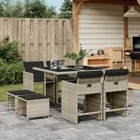 Set Pranzo da Giardino 9pz con Cuscini Grigio Chiaro Polyrattan 3211139