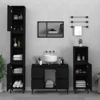 Set Mobili da Bagno 3 pz Nero in Legno Multistratocod mxl 125321