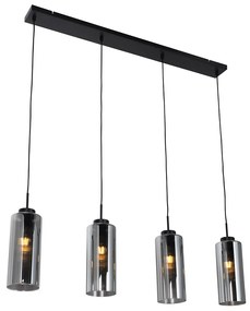 Lampada a sospensione smart nera con vetro fumé 4 luci incl. 4 Wifi ST64 - Laura