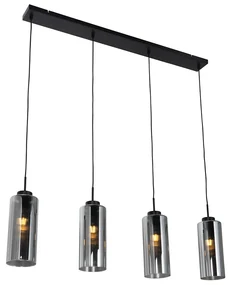 Lampada a sospensione smart nera con vetro fumé 4 luci incl. 4 Wifi ST64 - Laura