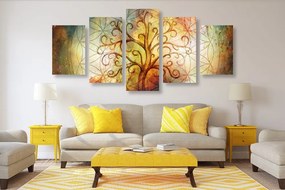 Quadri 5 pezzi – Albero con fiore della vita