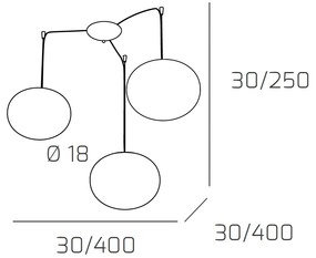 Sospensione Contemp Decentratori Soft Metallo Cromo Vetro Opaco 3 Luci E14