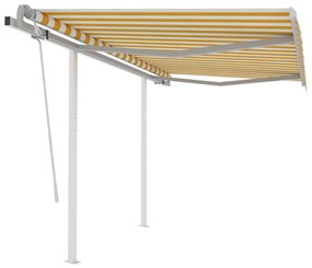 Tenda Da Sole Retrattile Manuale E Pali 3,5x2,5m Gialla Bianca /