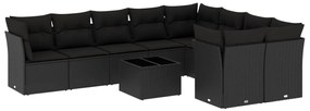 Set divani da giardino 10pz con cuscini in polyrattan nero