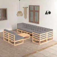 Set Divani da Giardino 9 pz con Cuscini Legno Massello di Pino 3076669