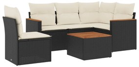 Set divano da giardino 6 pz con cuscini nero in polyrattan