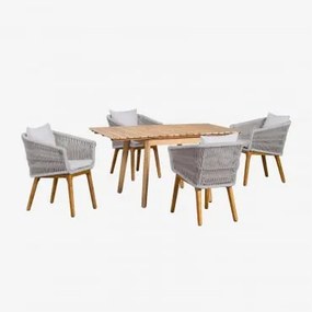 Set Tavolo Allungabile In Legno (90-150x90 Cm) Naele E 4 Sedie Da Giardino Barker Grigio Ghiaccio - Sklum