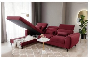 Divano angolare rosso allungabile/con contenitore (con penisola a sinistra/con chaise lounge) e rivestimento in velluto Foble – ELTAP