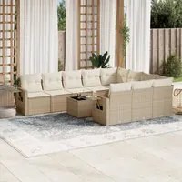 Set Divani da Giardino 11 pz con Cuscini Beige in Polyrattan 3220697