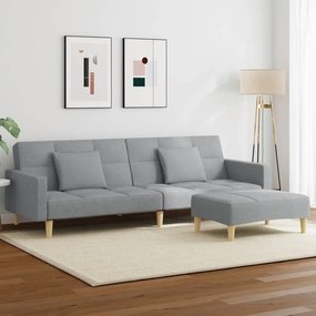 Divano Letto A 2 Posti Con Poggiapiedi Grigio Chiaro İn Tessuto /