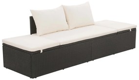 Lettino da giardino con cuscini in polyrattan nero