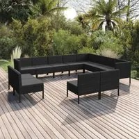 Set Divani da Giardino 12 pz con Cuscini in Polyrattan Nero 3094485