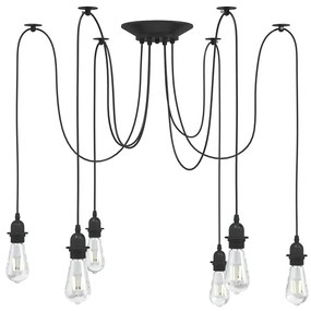 Lampada A Sospensione Con 6 Portalampada E27 İn Metallo Nero /