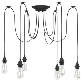 Lampada A Sospensione Con 6 Portalampada E27 İn Metallo Nero /