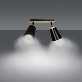 Plafoniera Faretti Spot Orientabili 2 Luci Xiwangmu Acciaio Nero E Legno Naturale