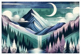 Quadro su tela – Cime innevate con cascata