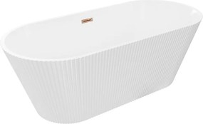 Mexen Yara vasca da bagno indipendente rigata 170 x 75 cm, bianca, troppo pieno oro rosa - 52861707500-60