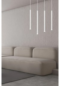 Lampadario 4 Luci Moderno Shu Acciaio Bianco E Paralumi A Cilindri Sottili