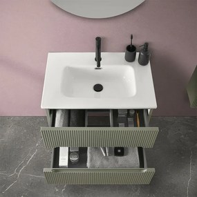 Mobile bagno sospeso 80 cm verde opaco cannettato con specchio Bali