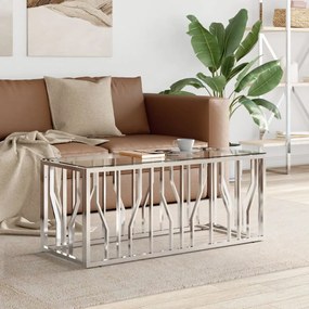 Tavolino Da Salotto 110x45x45 Cm İn Acciaio Inox E Vetro /