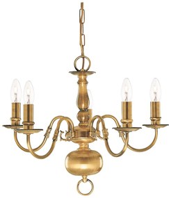 Lampadario Classico Fiammingo Ottone 5 Luci E14