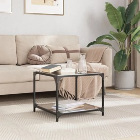 Tavolino Con Piano İn Vetro Nero 50x50x40 Cm Acciaio /