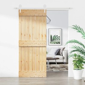 Porta Scorrevole Con Set Hardware 85x210 Cm Legno Massello Pino /