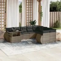 Set Divano da Giardino 10 pz con Cuscini Grigio in Polyrattan 3268770