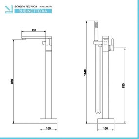 Miscelatore vasca freestanding a pavimento nero opaco quadrato