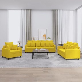 Set Di Divani 3 Pz Con Cuscini Giallo İn Velluto /
