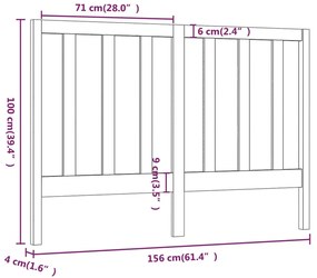 Testiera per Letto 156x4x100 cm in Legno Massello di Pino