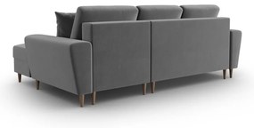 Divano angolare grigio chiaro allungabile e con contenitore (con penisola a destra/con chaise lounge) con rivestimento in velluto Kyoto – Cosmopolitan Design