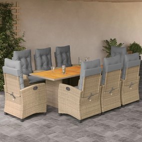 Set pranzo da giardino 9 pz con cuscini beige misto polyrattan