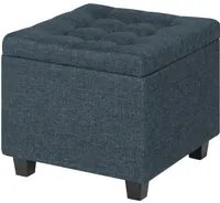 Pouf Poggiapiedi Cubico XXL Con Contenitore Integrato Cubo Imbottito Lino 45Cm Piedini legno Panca Moderna Cassapanca Soggiorno Panchina Ingresso Scarpiera Sgabello Grande - Blu4