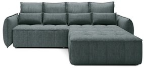 Divano angolare verde allungabile/con contenitore (con penisola a destra/con chaise lounge) e rivestimento in velluto Campo – ELTAP