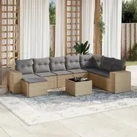 Set Divano da Giardino 9 pz con Cuscini Beige in Polyrattan 3222968