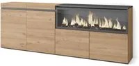 Credenza, Mobile, Cucina, 210, 4 Porte, Camino elettrico XXL, Rovere RF3227