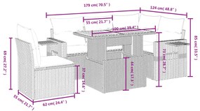 Set divano da giardino 6 pz con cuscini nero in polyrattan