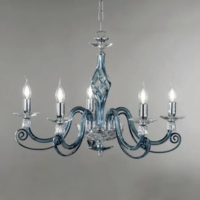 Lampadario a sospensione 1306 in vetro soffiato D76 cm lavorato a mano 5 luci OTTANIO