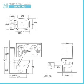 Wc filomuro monoblocco Rak One con scarico universale e copriwc