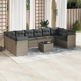 Set Divani da Giardino 11 pz con Cuscini in Polyrattan Grigio