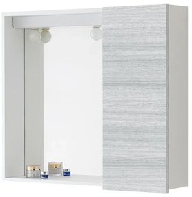 Specchio contenitore 67x60 cm rovere grigio anta e ripiano in vetro Desya