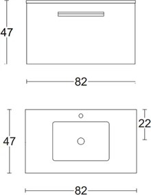 Mobile bagno sospeso 82 cm con lavabo in ceramica AURA1 Olmo Caffč