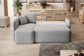 Divano angolare grigio chiaro allungabile/con contenitore (con penisola a sinistra/con chaise lounge) e rivestimento in velluto Hadson – ELTAP