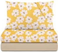 Completo letto matrimoniale cotone fiori gialli