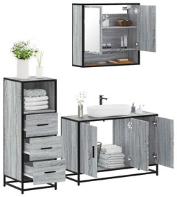 Set Mobili Da Bagno 3 Pz Grigio Sonoma İn Legno Multistrato /