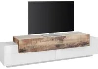 Mobile Porta Tv Moderno 200x45x51,5cm - CELESTIA Colore: bianco laccato lucido/acero pereira