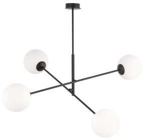 Lampadario 4 Luci Linear In Acciao Nero Con Bracci Regolabili E Vetro Opale