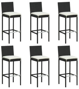 Set bar da giardino 7 pz con cuscini in polyrattan nero