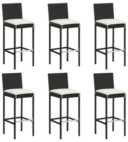 Set bar da giardino 7 pz con cuscini in polyrattan nero